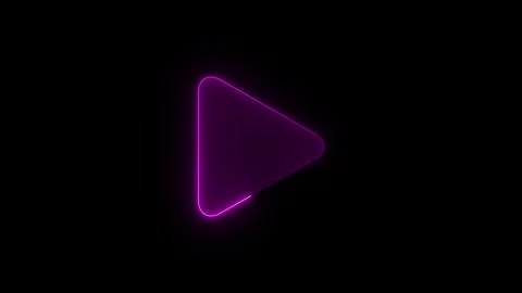 Neon purple glowing play button icon flickering against dark background cap.. Stock Footage 345549593