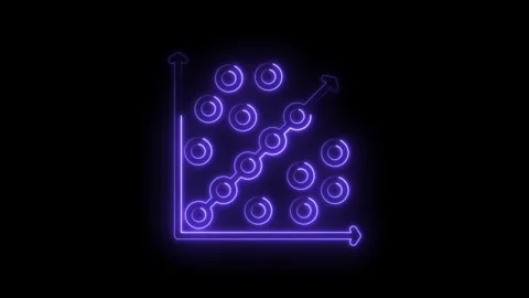 Neon purple glowing scatter plot graph with upward trend arrow showing data Stock Footage 333960731