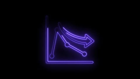 Neon purple graph line chart showing downward trend with arrow indicating Stock-Footage 333954590