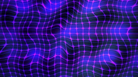 Neon purple grid pattern background with wavy lines and vibrant glow. Stock Footage 335538187