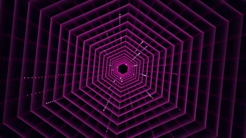 Neon purple hexagonal tunnel motion loop moving through geometric digital s.. Video stock 342440227