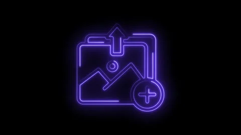 Neon purple icon representing adding new image files to a digital folder with an Stock Footage 333959177