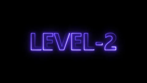 Neon purple L E V E L 2 text glowing on black background futuristic digital.. Stock Footage 340444387
