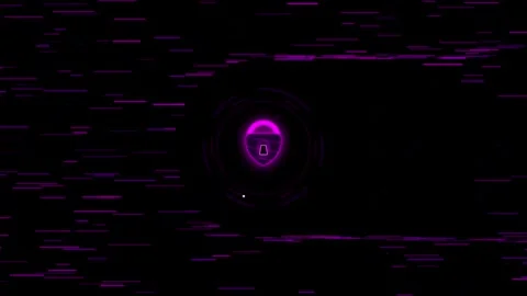Neon purple lock icon glowing in center of digital streaming data lines bac.. 库存影片 343559010