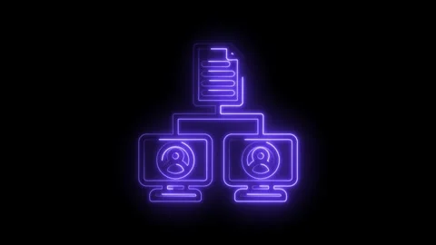 Neon purple network diagram with document and two computer screens displayi.. Stock Footage 346140152