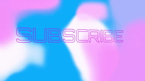 Neon purple outlined SUBSCRIBE text floating over pastel gradient shapes in flat Stock Footage 309108939