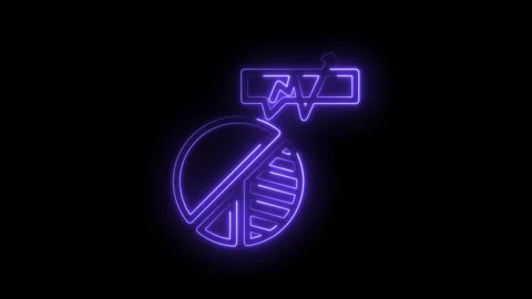 Neon purple pie chart infographic with speech bubble and upward trend arrow Stock Footage 333964964