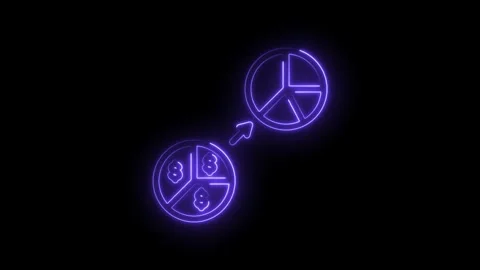 Neon purple pie chart segments with dollar signs and arrow transition on ic.. Stock Footage 346143272