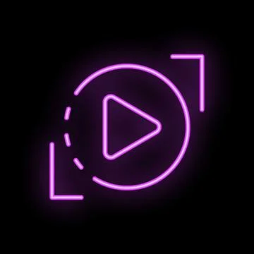 Neon purple play button rotating on black background Illustrazione stock