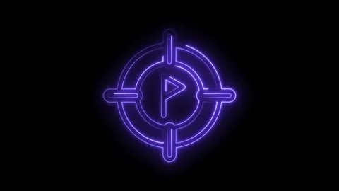 Neon purple play button with target,animated graphic motion,isolated on bla.. Stock Footage 346000056