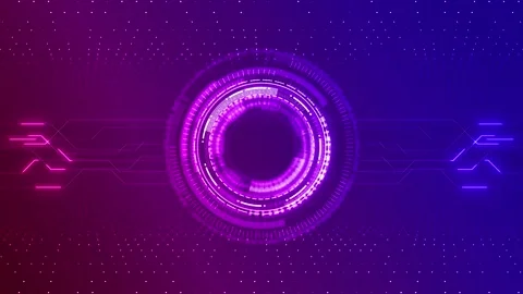 Neon Purple Radial Technology Interface with Futuristic HUD Rings Stock Footage 341366796