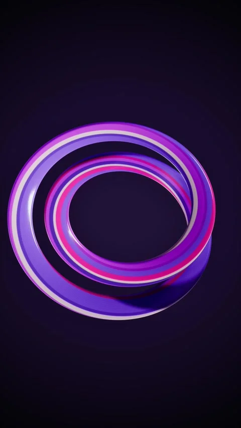 Neon purple rings on black background. 3d rendering Stock Footage 340143257