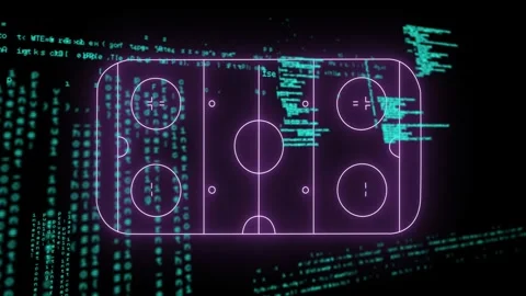Neon purple schematic forming and brightening as teal code surging and passing, Stock Footage 328657036