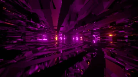 Neon Purple Sci-Fi Tunnel with Glowing Light Effects Stock Footage 303141818