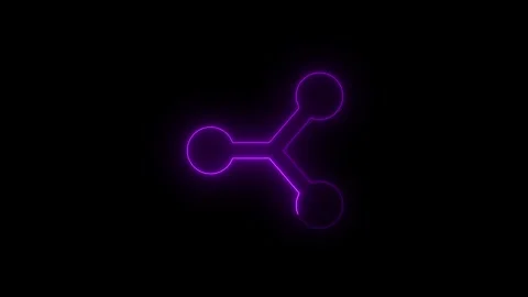 Neon Purple Share Network Icon on Black Background.Glowing connected nodes .. Stock Footage 340601227