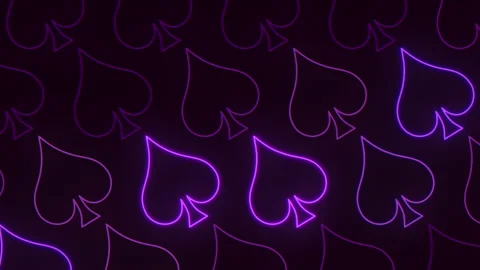 Neon purple spades pattern on dark black space Video stock 196813718