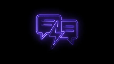 Neon purple speech bubble icon with lightning bolt symbol representing fast Stock Footage 333959070