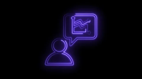 Neon purple user icon with speech bubble displaying upward trending graph Stock Footage 333960381