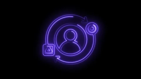 Neon purple user profile cycle with arrows and triangle symbol on black bac.. Stock-Footage 346009963