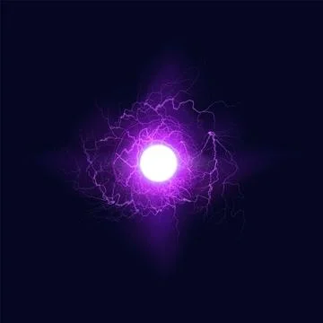 Neon purple vector ball lightning on a dark background. Stock Illustration