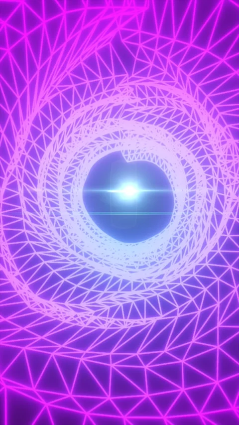 Neon purple wireframe tunnel spirals toward a bright blue center, creating .. Stock Footage 337958050
