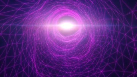 Neon purple wireframe tunnel vortex with intense white core light, futurist.. Stock Footage 329496016