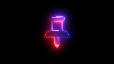 Neon Push Pin Icon with Glowing Animation on Dark Background, Perfect for U.. Video stock 309041295