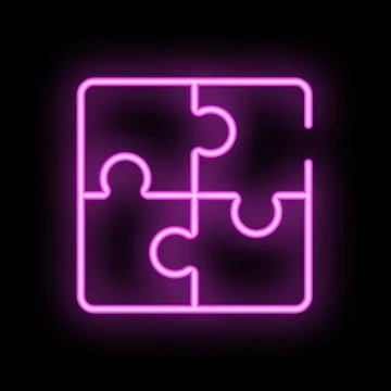 Neon puzzle icon representing problem solving and solution finding Stock Illustration