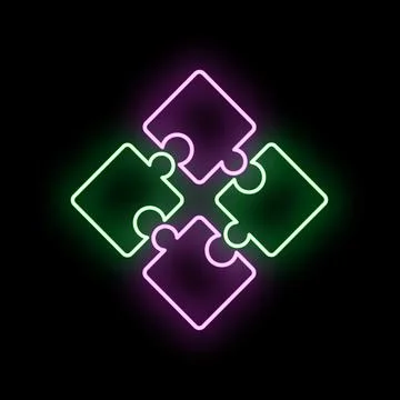 Neon puzzle pieces connecting problem solving strategy 스톡 일러스트