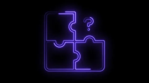 Neon puzzle pieces with question mark animation on black background for problem Stock Footage 322957318