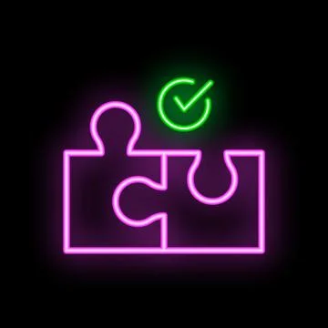 Neon puzzle pieces showing problem solving and solution finding Illustrazione stock