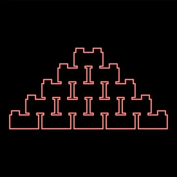 Neon pyramid of bricks red color vector illustration image flat style Stock Illustration
