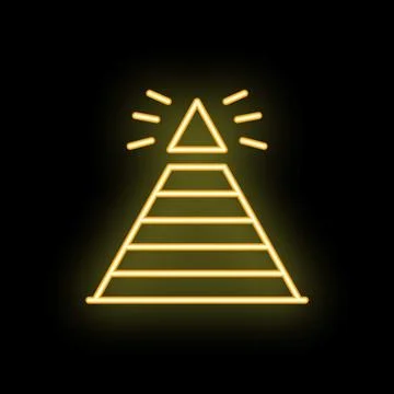 Neon pyramid chart glowing on black background Stock Illustration