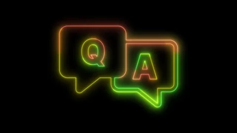 Neon QnA or QA speech bubbles icon isolated on dark background, glowing Q&amp;A.. Stock Footage 309845636