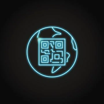Neon qr code on Earth globe icon Illustrazione stock