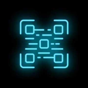 Neon qr code glowing on black background 스톡 일러스트