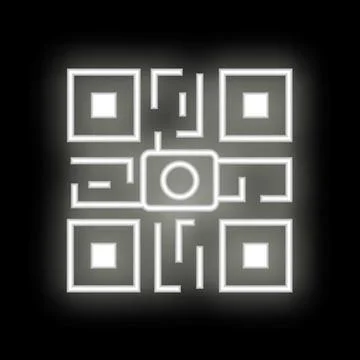 Neon qr code glowing on black background 스톡 일러스트