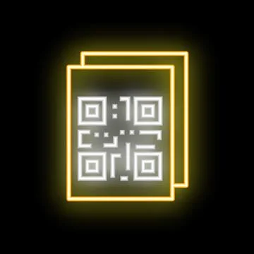 Neon qr code glowing on black background Illustrazione stock