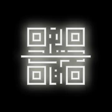 Neon qr code glowing on black background Illustrazione stock