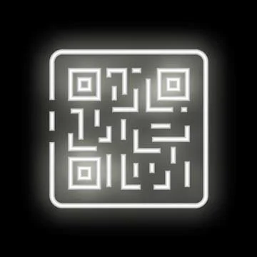 Neon qr code glowing on black background Stock Illustration