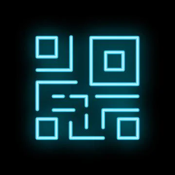 Neon qr code glowing on black background Stock Illustration