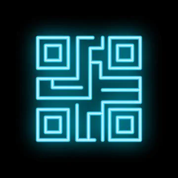 Neon qr code glowing on black background Stockillustratie