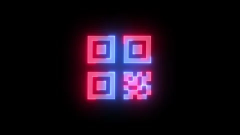 Neon QR code icon blue red color glowing animation black background Stock Footage 270210100