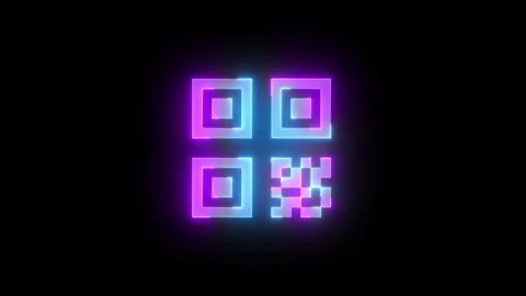 Neon QR code icon cyan purple color glowing animation black background Stock Footage 270210101