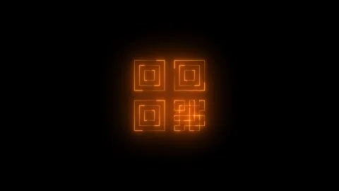 Neon qr code icon glowing black background animation Stock Footage 289561602