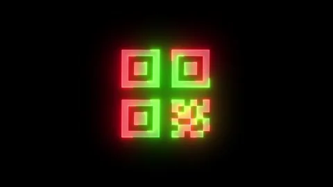 Neon QR code icon green red color glowing animation black background Stock Footage 270210107