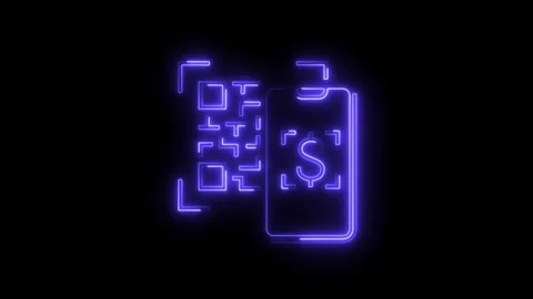 Neon qr code payment with smartphone sca... | Stock Video | Pond5