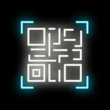 Neon qr code scanning illustration on black background Stock Illustration