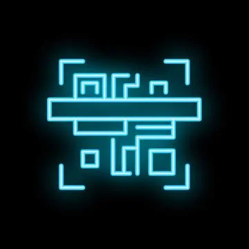 Neon qr code scanning with laser beam on black background Stock Illustration