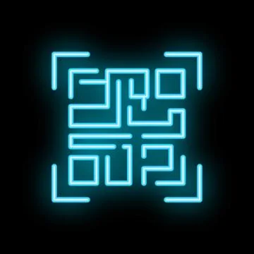 Neon qr code shining on black background Stock Illustration